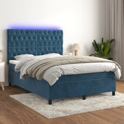 Κρεβάτι Boxspring με Στρώμα &amp; LED Σκ. Μπλε 140x190εκ. Βελούδινο - Μπλε