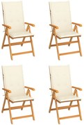 vidaXL Καρέκλες Κήπου 4 τεμ. από Μασίφ Ξύλο Teak με Κρεμ Μαξιλάρια
