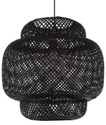 00579 GloboStar®  MALDIVES 00579 Boho Κρεμαστό Φωτιστικό Πλέγμα Μονόφωτο 1 x E27 IP20 Μαύρο Ξύλο - Μ56 x Π56 x Y54cm