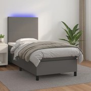 vidaXL Κρεβάτι Boxspring με Στρώμα &amp; LED Γκρι 100x200 εκ. Συνθ. Δέρμα