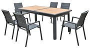 WOODWELL Ε6729,1NAPOLI Τραπέζι Dining Κήπου- Βεράντας, Αλουμίνιο Βαφή Μαύρο Επιφάνεια Alu απόχρωσης Ξύλου 186+60x95cm H.77cm Ε6729,1