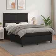 vidaXL Κρεβάτι Boxspring με Στρώμα Μαύρο 140x200εκ.από Συνθετικό Δέρμα