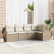 vidaXL Σετ 5 Τεμαχίων Καναπέ Κήπου με Μαξιλάρια - Μπεζ Πολυ Ρατάν