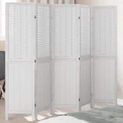 vidaXL Διαχωριστικό Χώρου με 5 Πάνελ Λευκό από Μασίφ Ξύλο Παυλώνιας