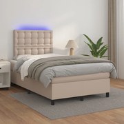 Κρεβάτι Boxspring Στρώμα&amp;LED Καπουτσίνο 120x200 εκ. Συνθ. Δέρμα