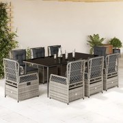 vidaXL Σετ Τραπεζαρίας Κήπου 9 τεμ. Γκρι Συνθ. Ρατάν με Μαξιλάρια