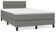 vidaXL Κρεβάτι Boxspring με Στρώμα &amp; LED Σκ.Γκρι 120x190εκ. Υφασμάτινο