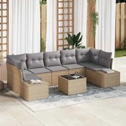vidaXL Σετ Καναπέ Κήπου 8 Τεμαχίων με Μαξιλάρια Μπεζ Ρατάν