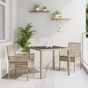 vidaXL Σέτ φαγητού για κήπο 3 pcs Μπεζ 90 x 90 x 75 cm