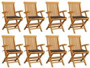 vidaXL Καρέκλες Κήπου 8 τεμ. από Μασίφ Ξύλο Teak με Taupe Μαξιλάρια