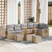 vidaXL Σετ Καναπέ Κήπου Ρυθμιζόμενο ύψος 9 pcs Μπεζ συνθετικό ρατάν