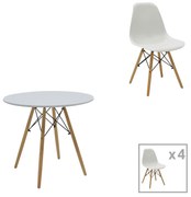 Τραπεζαρία Julita σετ 5τεμ pakoworld MDF και ξύλο οξιάς σε λευκή-φυσική απόχρωση Φ80x73εκ