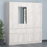 Ντουλάπα Τετράφυλλη Karol με καθρέφτη 180x200x52cm Oak Blanco - GRA900