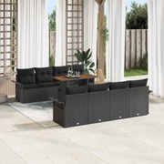 vidaXL Σετ Σαλονιού 9 Τεμαχίων με Μαξιλάρια Μαύρο Πολυ Ρατάν Ακακία