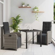 vidaXL Σέτ φαγητού για κήπο 3 pcs Γκρι συνθετικό ρατάν