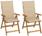 Καρέκλες Κήπου Ανακλινόμενες 2 τεμ. Ξύλο Ακακίας με Μαξιλάρια