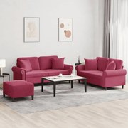 vidaXL Σετ Σαλονιού 3 Τεμαχίων Μπορντό Βελούδινες με Μαξιλάρια