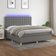 Κρεβάτι Boxspring με Στρώμα &amp; LED Σκ.Γκρι 160x200 εκ Υφασμάτινο - Γκρι