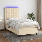 vidaXL Κρεβάτι Boxspring με Στρώμα & LED Κρεμ 80x200 εκ. Υφασμάτινο