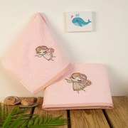 Πετσέτες Βρεφικές Με Κέντημα Little Angel 141 (Σετ 2τμχ) Pink DimCol Σετ Πετσέτες 70x140cm 100% Cotton