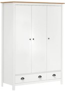 vidaXL Ντουλάπα Hill Τρίφυλλη Λευκή 127x50x170 εκ. Μασίφ Ξύλο Πεύκου