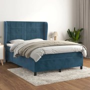 Κρεβάτι Boxspring με Στρώμα Σκούρο Μπλε 140x190 εκ. Βελούδινο - Μπλε