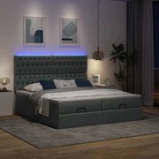 vidaXL Οθωμανικό κρεβάτι με στρώματα&amp;LEDs Σκούρο γκρι 200x200cm ύφασμα