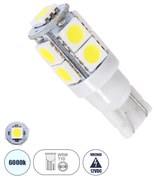 GloboStar® 81056 Λάμπα Αυτοκινήτου LED T10 W5W 9xSMD5050 2.1W 198lm 360° DC 12-16V IP20 Φ1.2 x Υ3.1cm Ψυχρό Λευκό 6000K