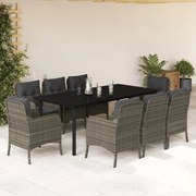 vidaXL Σετ Τραπεζαρίας Κήπου 9 τεμ. Γκρι Συνθ. Ρατάν με Μαξιλάρια