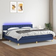 Κρεβάτι Boxspring με Στρώμα &amp; LED Μπλε 200x200 εκ. Υφασμάτινο - Μπλε