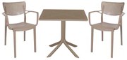 Τραπεζαρία κήπου Groovy-Frontline pakoworld σετ 3τεμ PP cappuccino 80x80x74,5εκ.