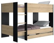 Epiplo World  Duplex κουκέτα με 2 μονά κρεβάτια 107x205x136εκ. Natural Chestnut/Black με αποθηκευτικό συρτάρι BEST-153531