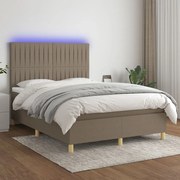 Κρεβάτι Boxspring με Στρώμα &amp; LED Taupe 140x200 εκ. Υφασμάτινο