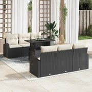 vidaXL Σετ 7 Τεμαχίων Καναπέ Κήπου με Μαξιλάρια Μαύρο Πολυ Ρατάν