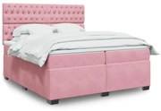 vidaXL Κρεβάτι Boxspring με Στρώμα Ροζ 200x200 εκ. Βελούδινο