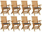 vidaXL Καρέκλες Κήπου 8 τεμ. από Μασίφ Ξύλο Teak με Ανθρακί Μαξιλάρια