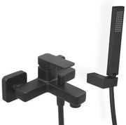 Eurorama Quadra Black Matt Μπαταρία Λουτρού Με Tηλέφωνο Anticalcare, Eπίτοιχο Στήριγμα Tηλεφώνο &amp; PVC Σπιράλ