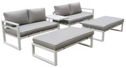 WOODWELL ORBEA Set Καθιστικό Κήπου ALU Άσπρο, Καναπές 4Θ+2 Πάγκοι+ Τραπέζι, Μαξιλάρι Μπεζ 250x68x60/120x65x30/68x42x52cm Ε6840,2