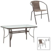 Σετ κήπου - Τραπεζαρία Ensure - Obbi 5 τεμ. μέταλλο καφέ - γυαλί 140x80x70 εκ. 140x80x70 εκ.