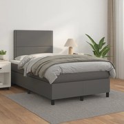 Κρεβάτι Boxspring με Στρώμα Γκρι 120x200εκ. από Συνθετικό Δέρμα