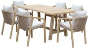 Τραπεζαρία Malibu 7τμχ μασίφ ξύλο ακακίας-ύφασμα μπεζ 170x90x75.5 εκ.