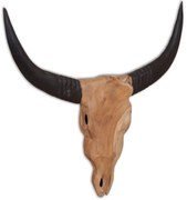Κρανίο Ταύρου Γλυπτό Επιτοίχιο 69x6x60 εκ. από Teak