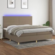 Κρεβάτι Boxspring με Στρώμα &amp; LED Taupe 200x200 εκ. Υφασμάτινο - Μπεζ-Γκρι