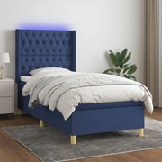 Κρεβάτι Boxspring με Στρώμα &amp; LED Μπλε 90x190 εκ. Υφασμάτινο