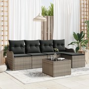 vidaXL Σετ Καναπέ Κήπου 5 Τεμαχίων με Μαξιλάρια Μαύρο Πολυ Ρατάν, vidaXL Καναπές Κήπου 2 Θέσεων με Μαξιλάρια Γκρι Πολυ Ρατάν