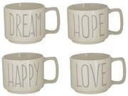 Click Love/Dream/Hope/Happy Κούπα από Πορσελάνη Λευκή 330ml 4τμχ