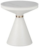 Βοηθητικό τραπέζι Coozlin Inart sintered stone σε απόχρωση λευκό μαρμάρου με λευκό-χρυσό μέταλλο Φ50