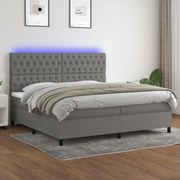 vidaXL Κρεβάτι Boxspring με Στρώμα &amp; LED Σκ.Γκρι 200x200εκ. Υφασμάτινο