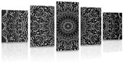 Εικόνα 5 μερών Mandala σε στυλ vintage σε μαύρο & άσπρο - 100x50
