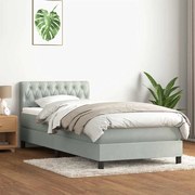 Box Spring κρεβάτι με στρώμα ανοιχτό γκρι 90x220 εκ. Βελούδινο